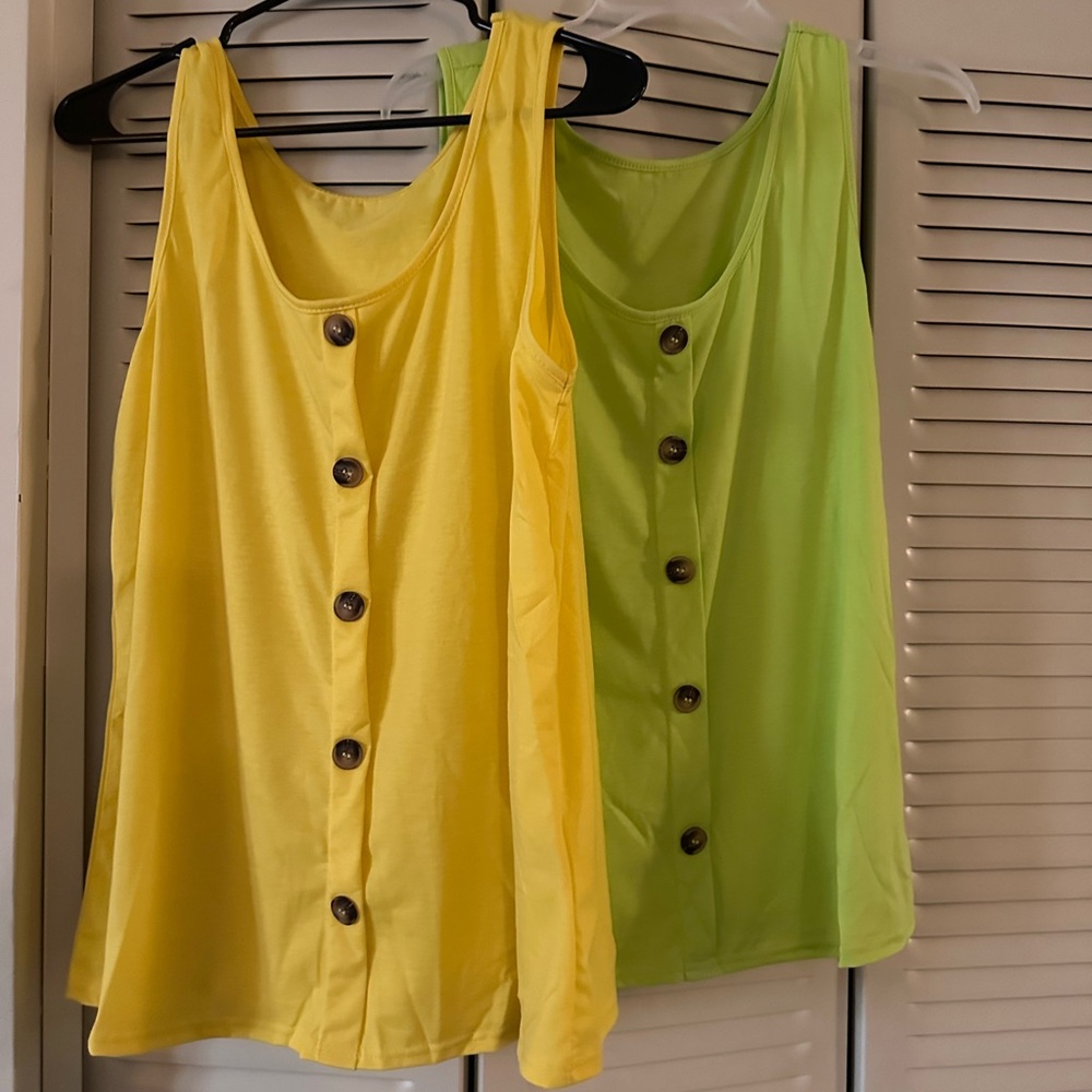 SHEIN Yellow and Green Button-Down Tank Tops - Picture 4 of 4